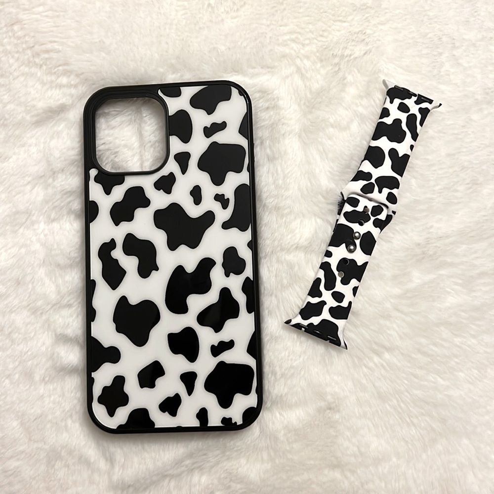 Cow Print IPhone 12 Pro Max Case & Apple Watch Band Set